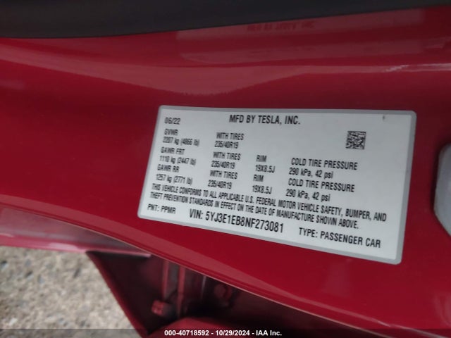 2022 TESLA MODEL 3 5YJ3E1EB8NF273081 Photo 8