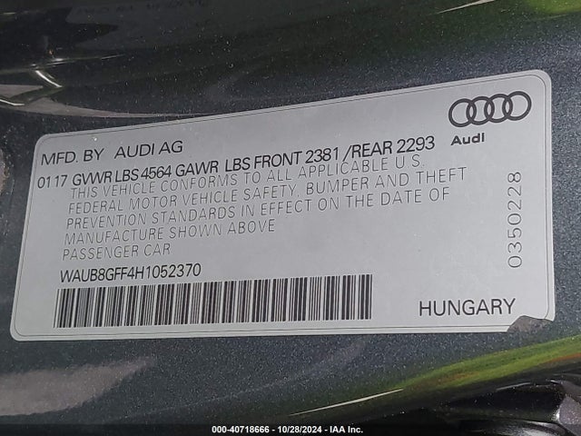 WAUB8GFF4H1052370 Audi A3 2.0t Premium