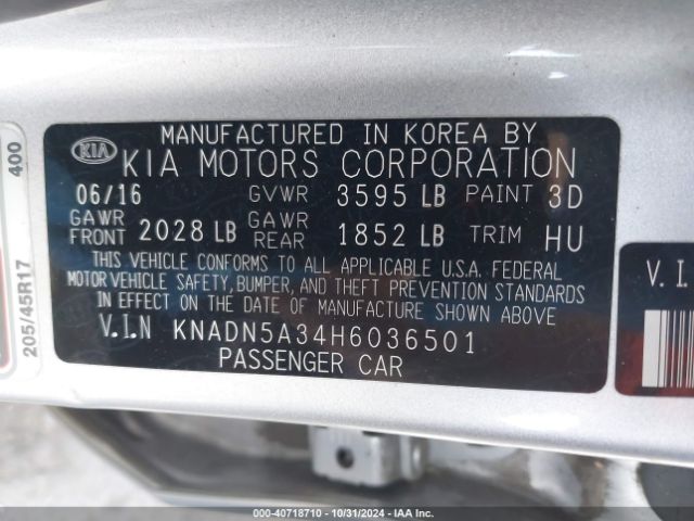 KNADN5A34H6036501 KIA Rio Sx