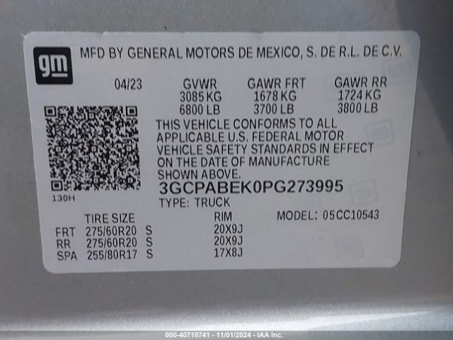 3GCPABEK0PG273995 Chevrolet Silverado 1500 2wd  Short Bed Custom