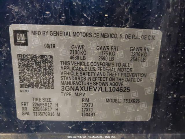 3GNAXUEV7LL104625 Chevrolet Equinox Awd Lt 1.5l Turbo