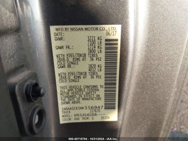 1N6AA1CK1HN556947 Nissan TITAN S