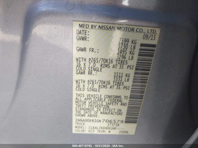 1N6AD0ER1GN706579 Nissan Frontier Sv