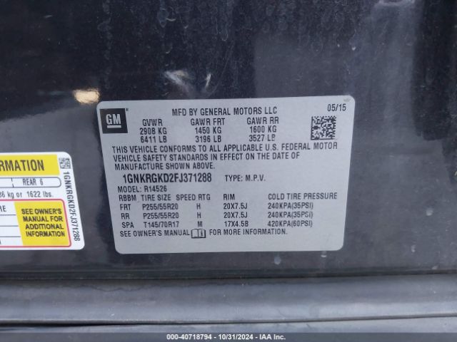 1GNKRGKD2FJ371288 Chevrolet Traverse 1lt