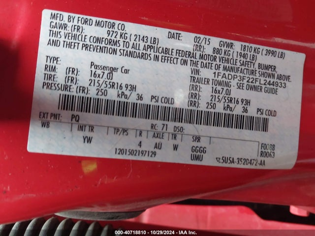 Ford FOCUS SE 2015 1FADP3F22FL244933 Image 9