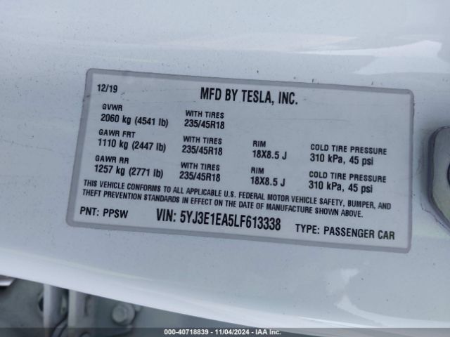 5YJ3E1EA5LF613338 Tesla Model 3 Standard Range Plus Rear-wheel Drive/standard Range Rear-wheel Drive
