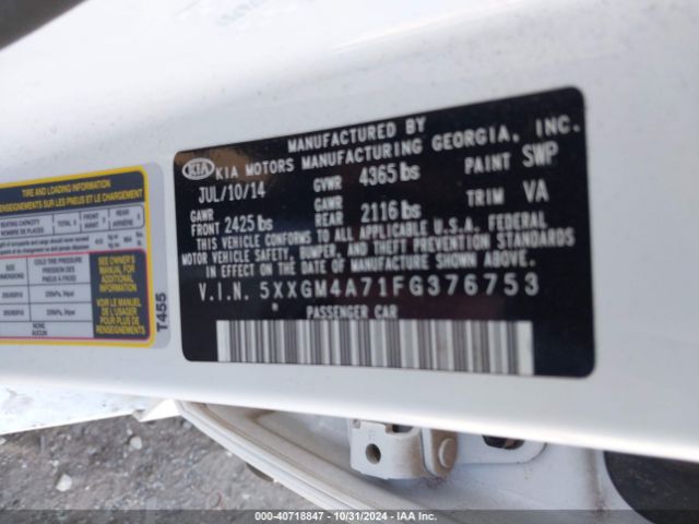 5XXGM4A71FG376753 KIA Optima Lx