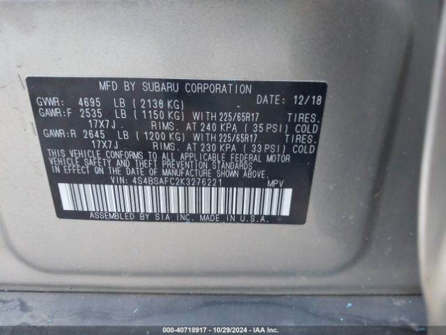 4S4BSAFC2K3276221 Subaru Outback 2.5i Premium