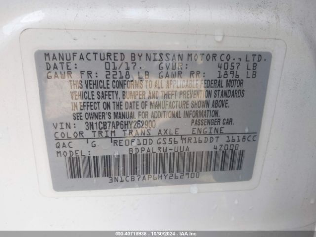 3N1CB7AP6HY262900 Nissan Sentra Sr Turbo