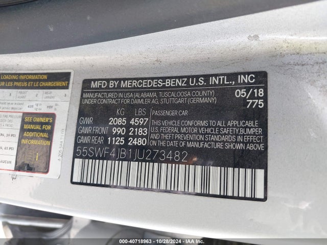 55SWF4JB1JU273482 Mercedes-Benz C 300