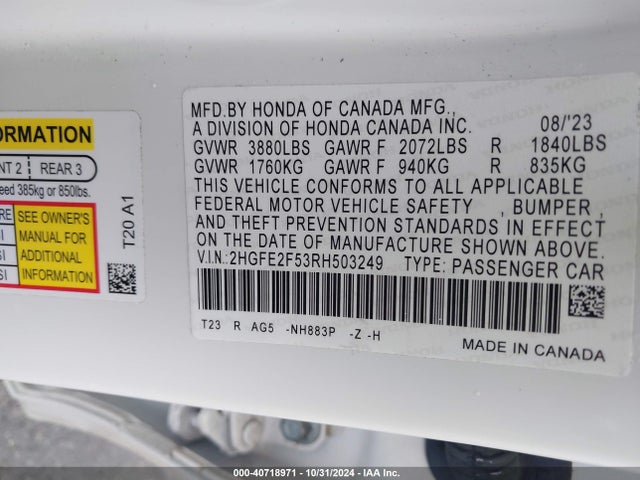 Honda Civic Sport 2024 2HGFE2F53RH503249 Image 9