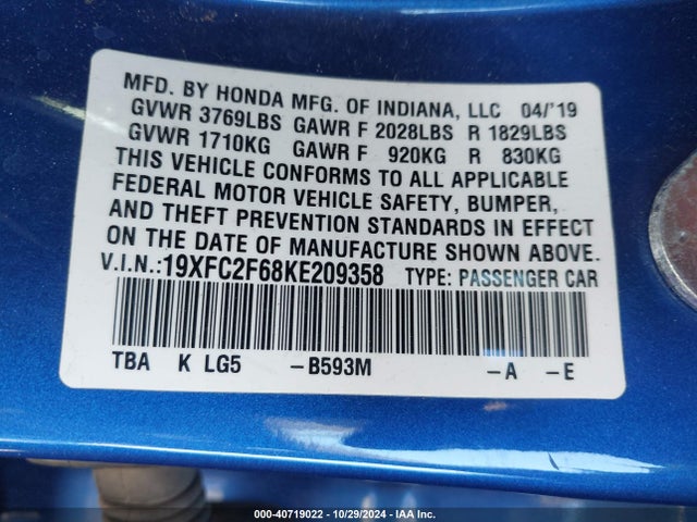 Honda Civic Lx 2019 19XFC2F68KE209358 Image 9
