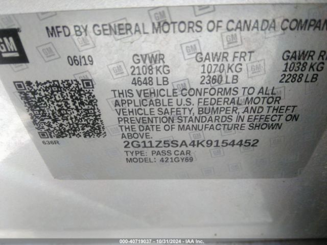2G11Z5SA4K9154452 Chevrolet IMPALA LT