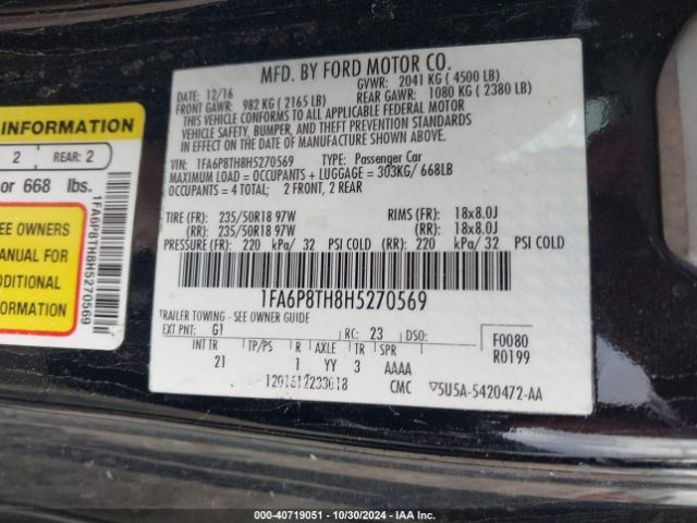 1FA6P8TH8H5270569 Ford Mustang