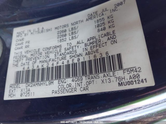 2008 MITSUBISHI ECLIPSE 4A3AK24F48E011636 Photo 8