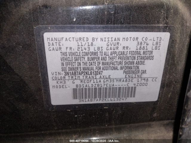 3N1AB7AP2KL613247 Nissan Sentra S/sv/sr/sl