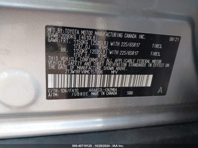 2T3W1RFV8MC157096 Toyota Rav4 Xle/xle Premium