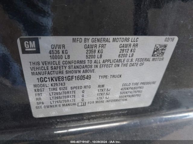 1GC1KVE81GF160549 Chevrolet Silverado 2500hd Lt