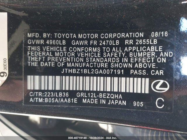 JTHBZ1BL2GA007191 Lexus Gs 350 F Sport