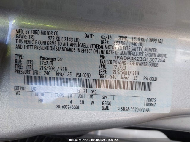 Ford FOCUS SE 2016 1FADP3K23GL307254 Image 9