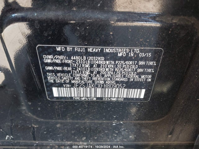Subaru Forester 2.5i Limited 2015 JF2SJAKCXFH809052 Image 9