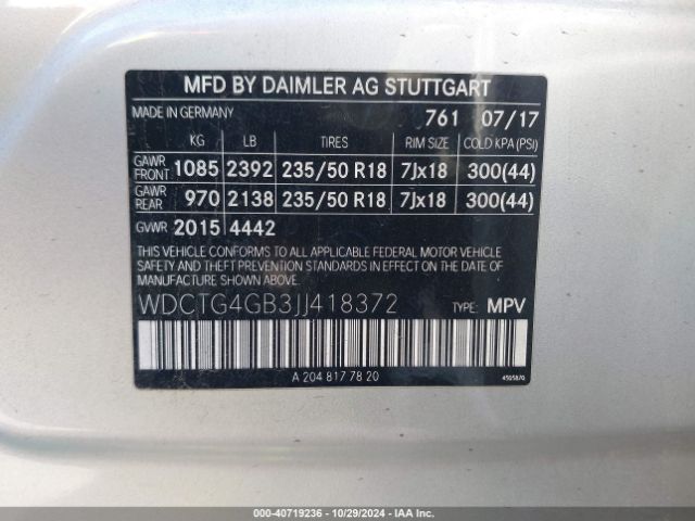 WDCTG4GB3JJ418372 Mercedes-Benz Gla 250 4matic