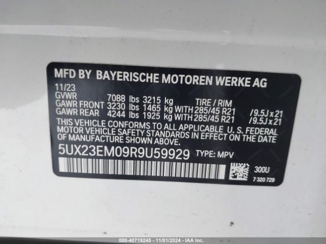 5UX23EM09R9U59929 BMW X7 Xdrive40i