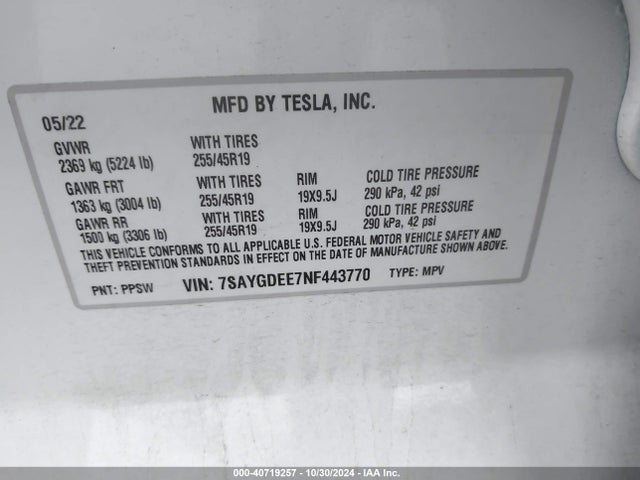 2022 TESLA MODEL Y 7SAYGDEE7NF443770 Photo 8