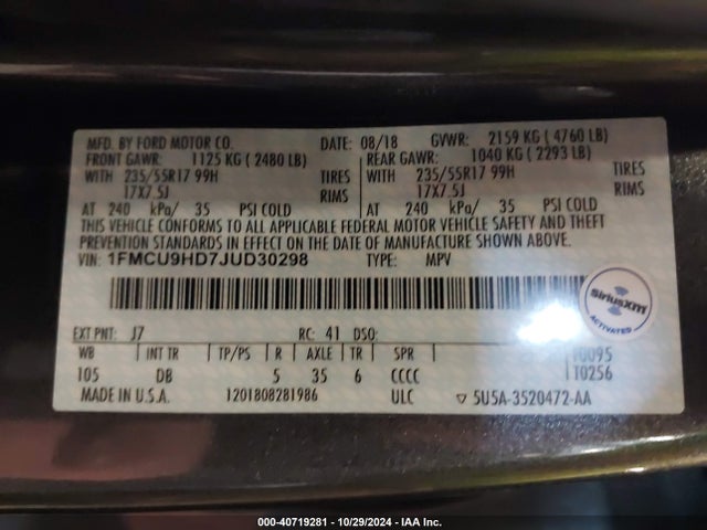 Ford ESCAPE SEL 2018 1FMCU9HD7JUD30298 Image 9
