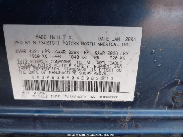 2004 MITSUBISHI GALANT 4A3AB36F04E083513 Photo 8