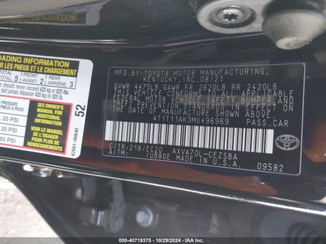 4T1T11AK3MU496969 Toyota Camry Se Nightshade Edition