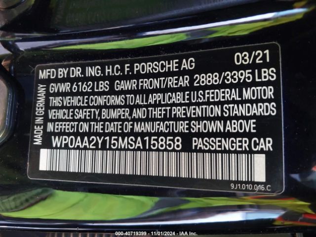WP0AA2Y15MSA15858 Porsche Taycan