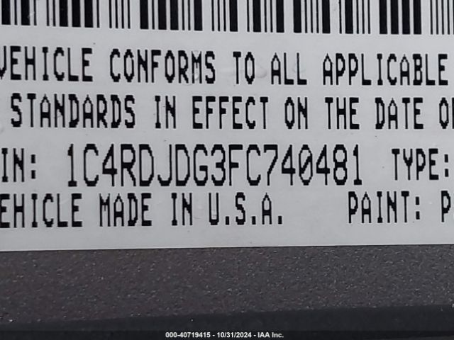 1C4RDJDG3FC740481 Dodge DURANGO LIMITED