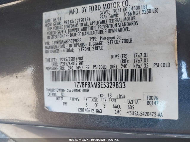 Ford Mustang V6 2014 1ZVBP8AM8E5329833 Image 9