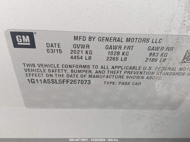 Chevrolet Malibu 1fl 2015 1G11A5SL5FF267073 Image 9