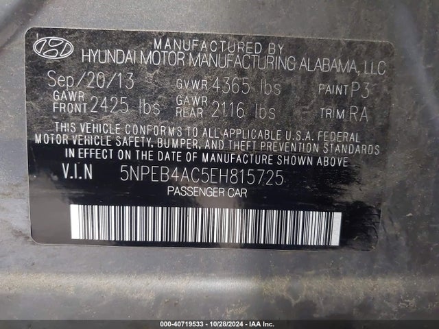 Hyundai SONATA GLS 2014 5NPEB4AC5EH815725 Image 9