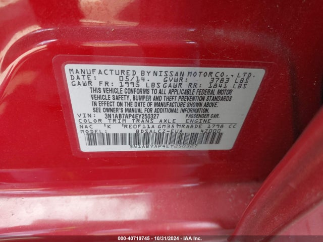 Nissan SENTRA S 2014 3N1AB7AP4EY250327 Image 9