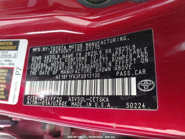 Toyota CAMRY SE 2015 4T1BF1FK3FU913130 Image 9