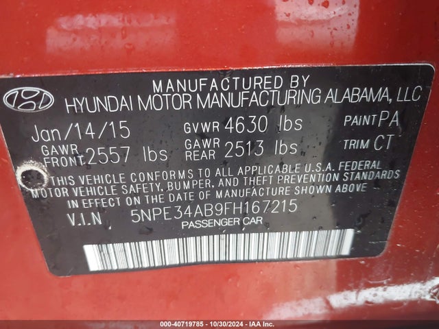 Hyundai Sonata Limited 2.0t 2015 5NPE34AB9FH167215 Image 9