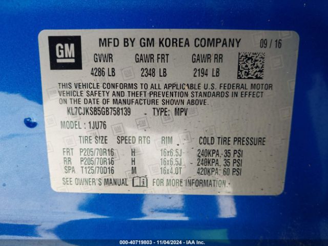KL7CJKSB5GB758139 Chevrolet Trax 1ls