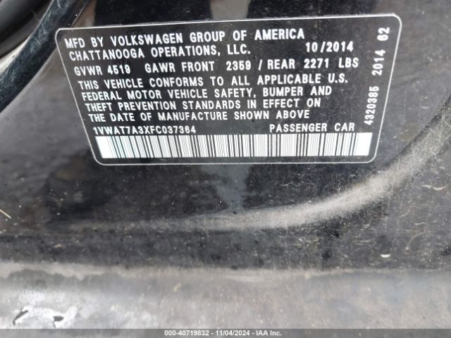 1VWAT7A3XFC037364 Volkswagen Passat 1.8t Wolfsburg Edition