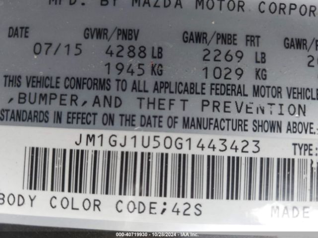 JM1GJ1U50G1443423 Mazda Mazda6 I Sport