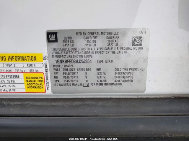 1GNKRFED8HJ252864 Chevrolet Traverse Ls