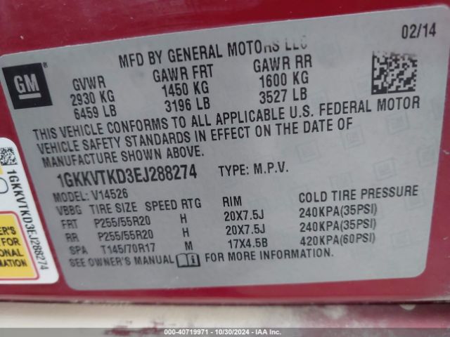 1GKKVTKD3EJ288274 GMC Acadia Denali