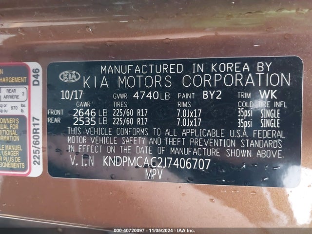 KIA Sportage Lx 2018 KNDPMCAC2J7406707 Image 9