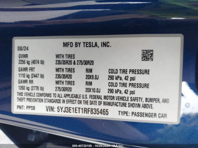 5YJ3E1ET1RF835465 Tesla MODEL 3