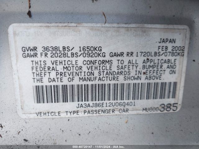 2002 MITSUBISHI LANCER JA3AJ86E12U060401 Photo 8