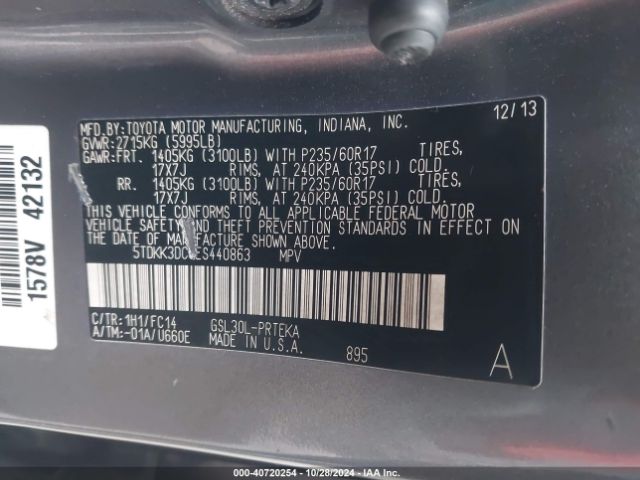 5TDKK3DC0ES440863 Toyota Sienna Le V6 8 Passenger