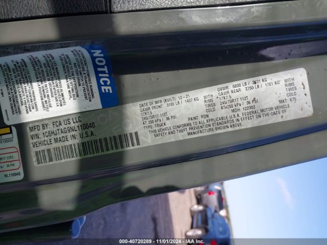 1C6HJTAG9NL110040 Jeep Gladiator Sport S 4x4
