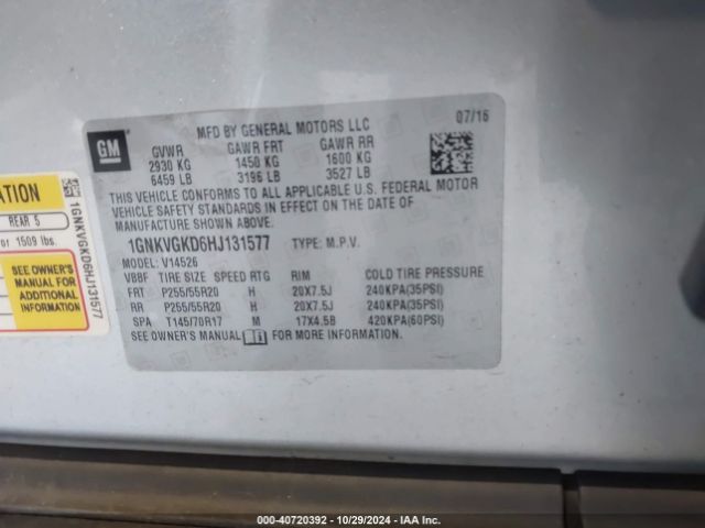 1GNKVGKD6HJ131577 Chevrolet Traverse 1lt